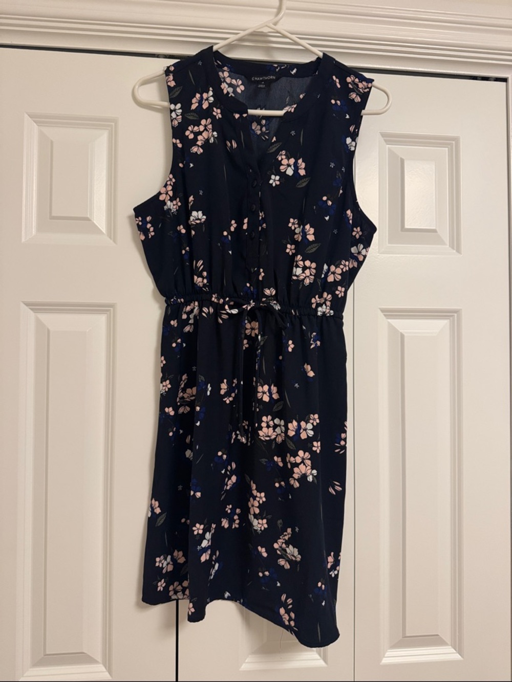 41 Hawthorn Navy Floral Sleeveless Tie-Waist Mini Dress with Pink Flowers